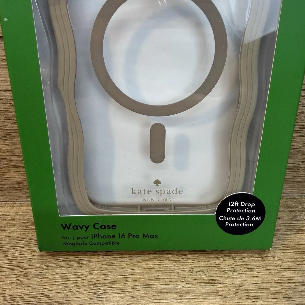 KATE SPADE Protective Case Magsafe For IPHONE 16 Pro Max Wavy Tan Clear New